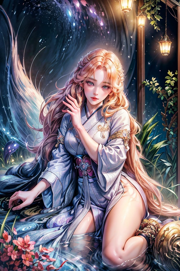 Detailed anime girl, Beautifully detailed eyes, Beautifully detailed lips, ใบหน้าที่very detailed,nine tailed fox,Japanese mythical creatures,Long eyelashes, anime style, 1 girl, Fantasy, digital painting, (best quality,4K,8K,height,Masterpiece:1.2),very detailed,(realistic,photorealistic,photo-realistic:1.37),movie light,incredible light,Highly detailed,bright colors,complicated details,elegant,elegant,Sensitive features,porcelain skin,flowing hair,Fantasy landscape,strange,dreamlike,magical,charming,impersonal,Fascinating