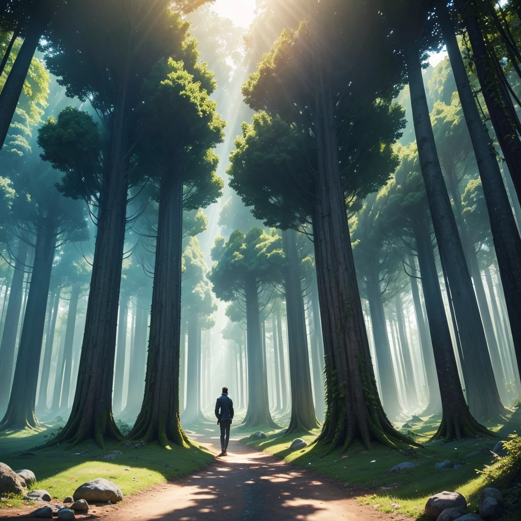 mysteriousな超巨大なトンネルの中に森がある,Giant Tree Forest,There is a huge tree,There is a road in the middle of the forest,Different world,The sunlight from the sun shines on the earth,Colorful,Best Quality,8K,mysterious,Multidimensional,High Dimension,Fantasy,Different space,There are many different creatures,heaven,Paradise,Nature,romantic,A world beyond imagination,Dream world,universe,Huge river,masterpiece,最高masterpiece,perfection,