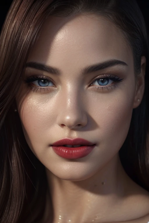 a beautiful woman with lush red lips, plump mouth, water droplets on lips, close-up portrait, (best quality,4k,8k,highres,masterpiece:1.2),ultra-detailed,(realistic,photorealistic,photo-realistic:1.37),macro shot, soft lighting, cinematic, dramatic, extremely detailed eyes and face, longeyelashes, porcelain skin, glossy lips