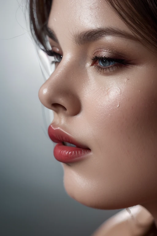 a beautiful woman with lush red lips, plump mouth, water droplets on lips, close-up portrait, (best quality,4k,8k,highres,masterpiece:1.2),ultra-detailed,(realistic,photorealistic,photo-realistic:1.37),macro shot, soft lighting, cinematic, dramatic, extremely detailed eyes and face, longeyelashes, porcelain skin, glossy lips