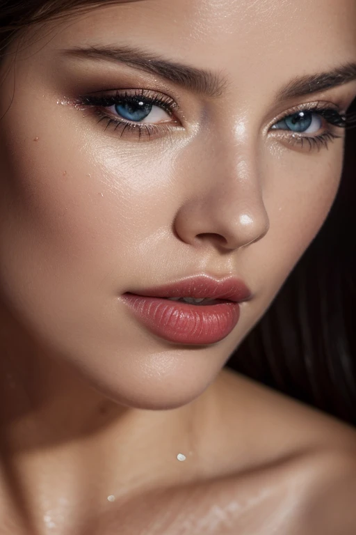 a beautiful woman with lush red lips, plump mouth, water droplets on lips, close-up portrait, (best quality,4k,8k,highres,masterpiece:1.2),ultra-detailed,(realistic,photorealistic,photo-realistic:1.37),macro shot, soft lighting, cinematic, dramatic, extremely detailed eyes and face, longeyelashes, porcelain skin, glossy lips