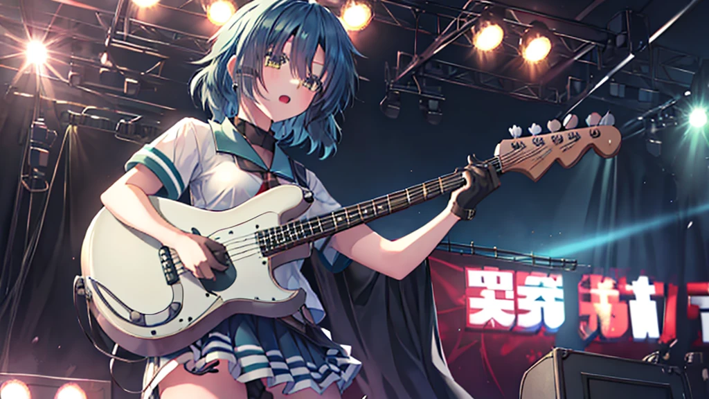 ＜High precision＞＜high resolution＞girl(Cool),Guitar vocals,Black mini skirt,short cut and ponytail,Music Stage,Sing passionately,Heat,Kiso Kai Ni(Fleet Collection),Ryo Yamada