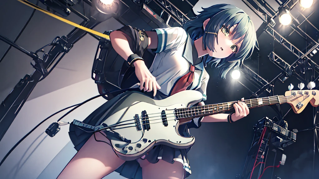 <High precision><high resolution>girl(Cool)(Be cool),Guitar vocals,Black mini skirt,short cut and ponytail,Music Stage,Sing passionately,Heat,Kiso Kai Ni(Fleet Collection),Ryo Yamada