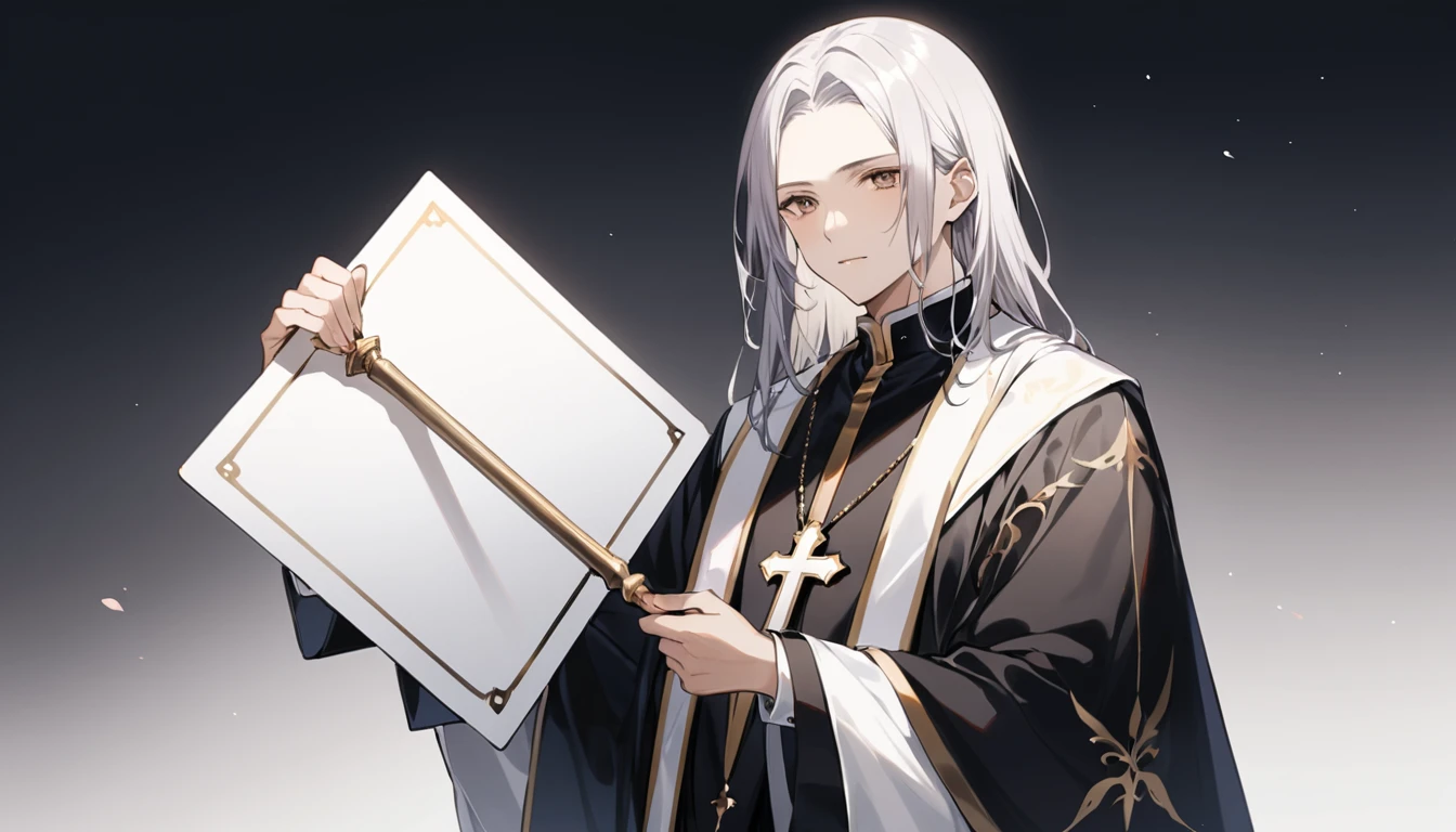 clergyman、Holding a white sign