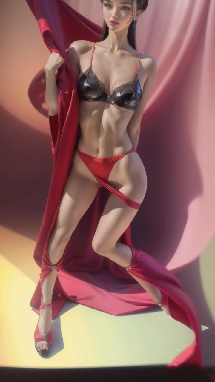 a gorgeous woman with sakimichan style body, very detailed high heels, long beautiful legs, flawless skin, beautiful detailed eyes, beautiful detailed lips, extremely detailed face, longeyelashes, graceful pose, high contrast lighting, (best quality,4k,8k,highres,masterpiece:1.2),ultra-detailed,(realistic,photorealistic,photo-realistic:1.37),HDR,studio lighting,professional,vivid colors,bokeh