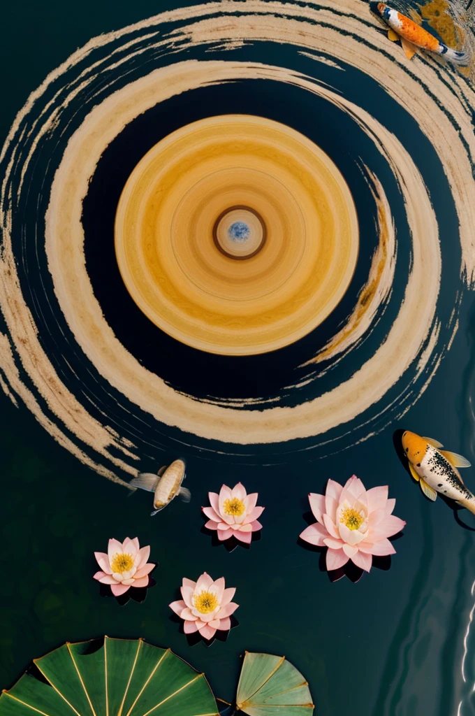 Create Saturn with lotus flowers and koi fish