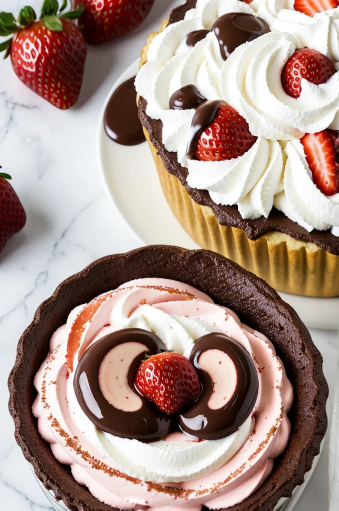 Strawberry and cream with shiny eyes and chocolate