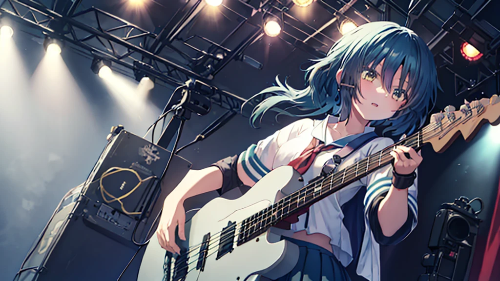 ＜High precision＞＜high resolution＞girl(Cool)(Be cool),Guitar vocals,Black mini skirt,short cut and ponytail,Music Stage,Sing passionately,Heat,Kiso Kai Ni(Fleet Collection),Ryo Yamada