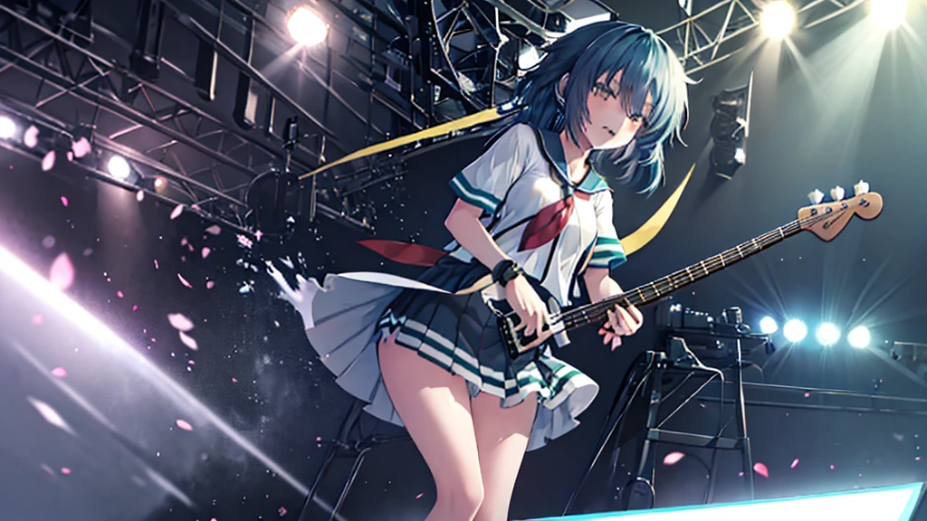 ＜High precision＞＜high resolution＞girl(Cool)(Be cool),Guitar vocals,Black mini skirt,short cut and ponytail,Music Stage,Sing passionately,Heat,Kiso Kai Ni(Fleet Collection),Ryo Yamada