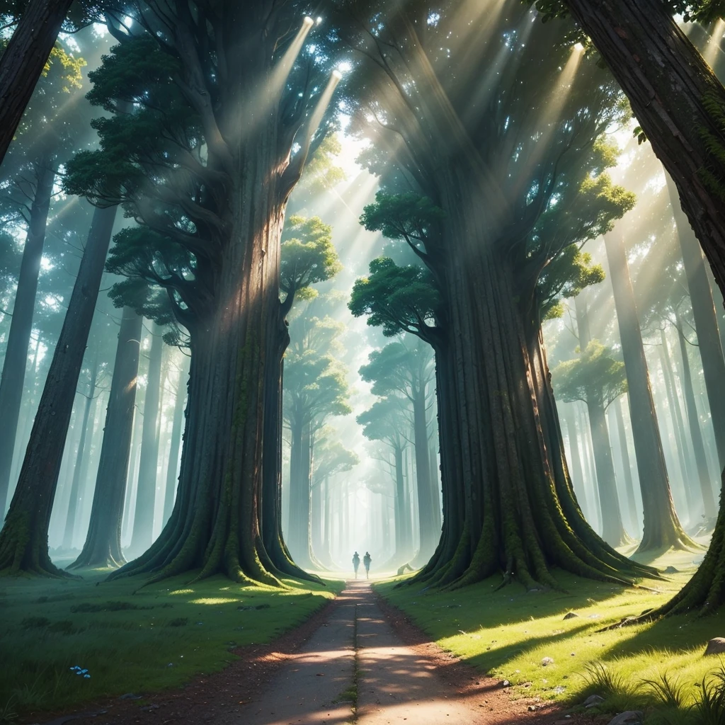 mysteriousな超巨大なトンネルの中に森がある,Giant Tree Forest,Ultra-realistic,universe,There is a huge tree,There is a road in the middle of the forest,Different world,The sunlight from the sun shines on the earth,Colorful,Best Quality,8K,mysterious,Multidimensional,High Dimension,Fantasy,Different space,There are many different creatures,heaven,Paradise,Nature,romantic,A world beyond imagination,Dream world,universe,Huge river,masterpiece,最高masterpiece,perfection,