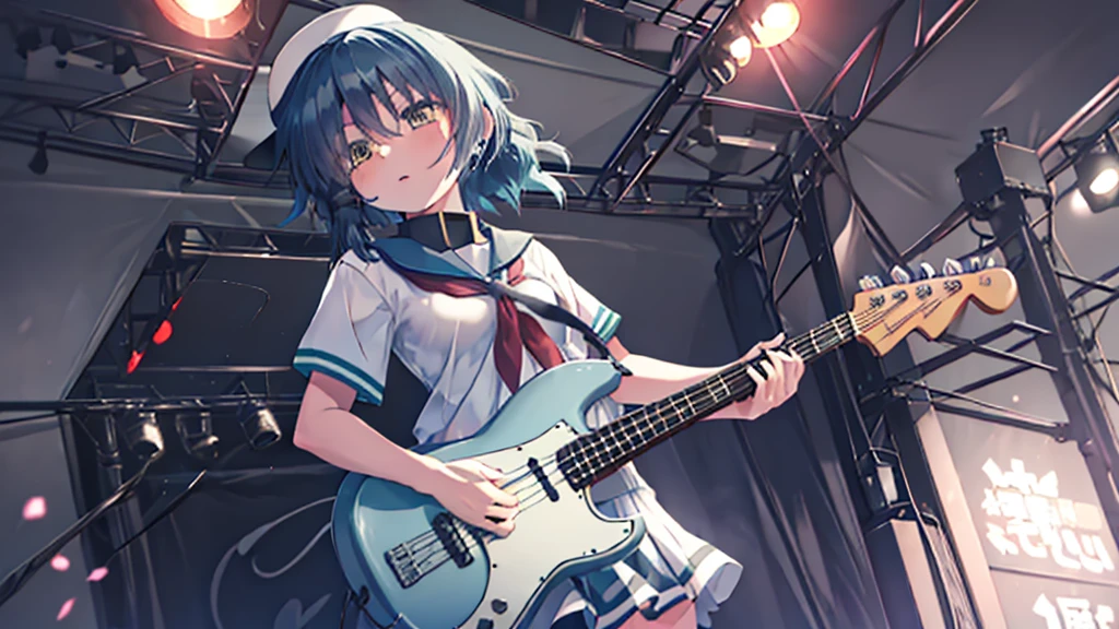 ＜High precision＞＜high resolution＞girl(Cool)(Be cool),Guitar vocals,Black mini skirt,short cut and ponytail,Music Stage,Sing passionately,Heat,Kiso Kai Ni(Fleet Collection),Ryo Yamada