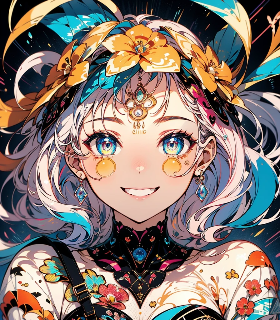 masterpiece, super high quality, ( Highly detailed original illustration),( Expression of joy, Perfect Eyes, Long Hair, smile,whole body, Perfect body),Dancing, ((Streetwear,Parker Fashion)), ((Hana Sakura)(graffiti)), Double exposure, A fluid fusion of abstract art, Glitch, ( 2D), ( Original illustration composition), ( Limited edition color fusion, Maximalism art style, Geometric art style, fire, Junk Art), Yellow theme, Background Black