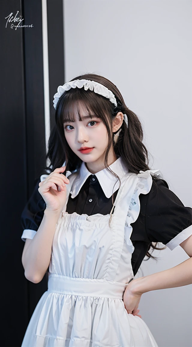 ((Highest quality、8K、masterpiece:1.3))、Photorealistic, Sharp focus, high resolution, High resolution, Portraiture, alone, Japanese women, Beautiful woman, sexy, Change of clothes、Half-taken shirt、Lean forward, 20-year-old, plump, semi-long, Wrinkles around the eyes, Office Changing Room, many steel lockers, Dark Background,Maid、apron