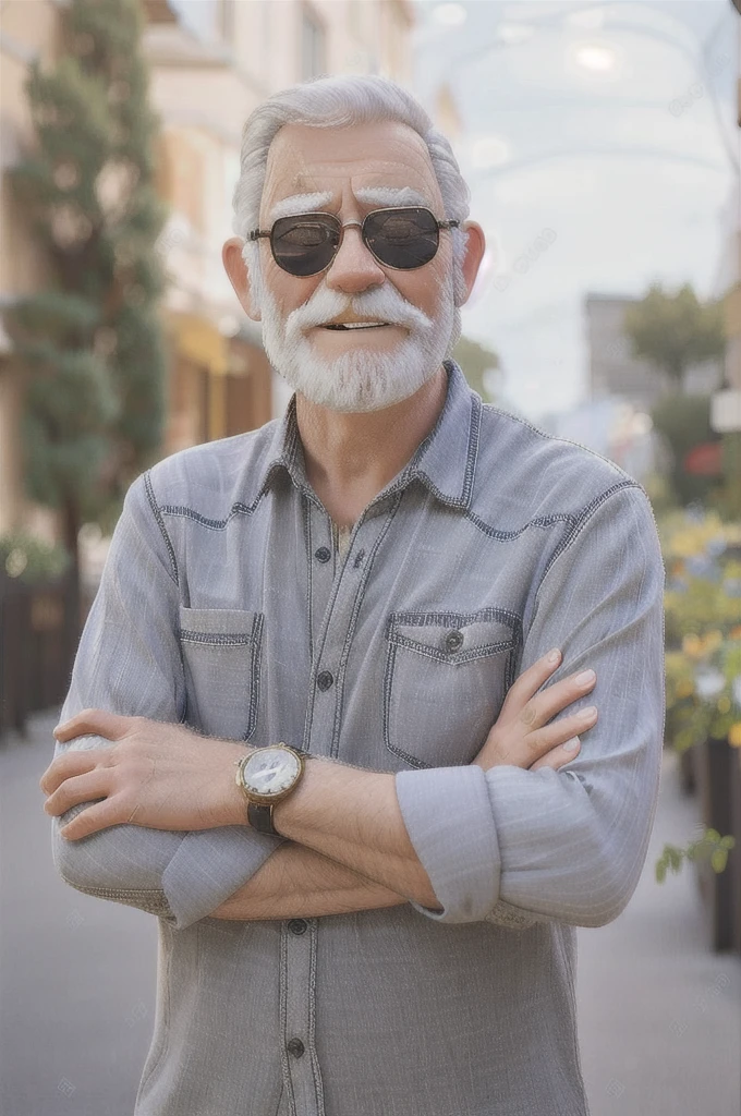 Elderly man with glasses, crossed arms