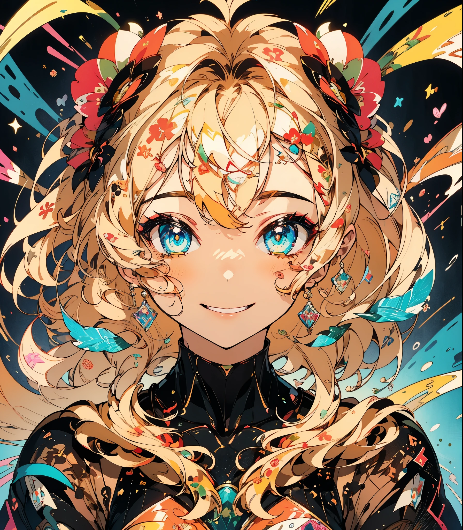 masterpiece, super high quality, ( Highly detailed original illustration),( Expression of joy, Perfect Eyes, Long Hair, smile,whole body, Perfect body),Dancing, ((Streetwear,Parker Fashion)), ((Hana Sakura)(graffiti)), Double exposure, A fluid fusion of abstract art, Glitch, ( 2D), ( Original illustration composition), ( Limited edition color fusion, Maximalism art style, Geometric art style, fire, Junk Art), Yellow theme, Background Black