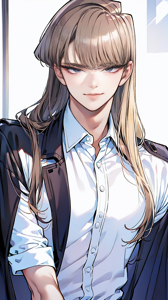 (tmasterpiece, high resolution, ultra - detailed:1.0), (1 boy, Young male, masculine face), Perfect male body, Adult male, Delicate eyes and delicate face, Extremely detailed CG, Unity 8k wallpaper, Complicated details, Detailed face, (blond hair, messy hair, serious faces, white T-shirt,Bad students), (frown,evil smile:1.3), Standing in school corridor,black leather jacket, color difference, Depth of field, dramatic shadow, Ray tracing, Best quality, Cinematic lighting, offcial art,Portrait