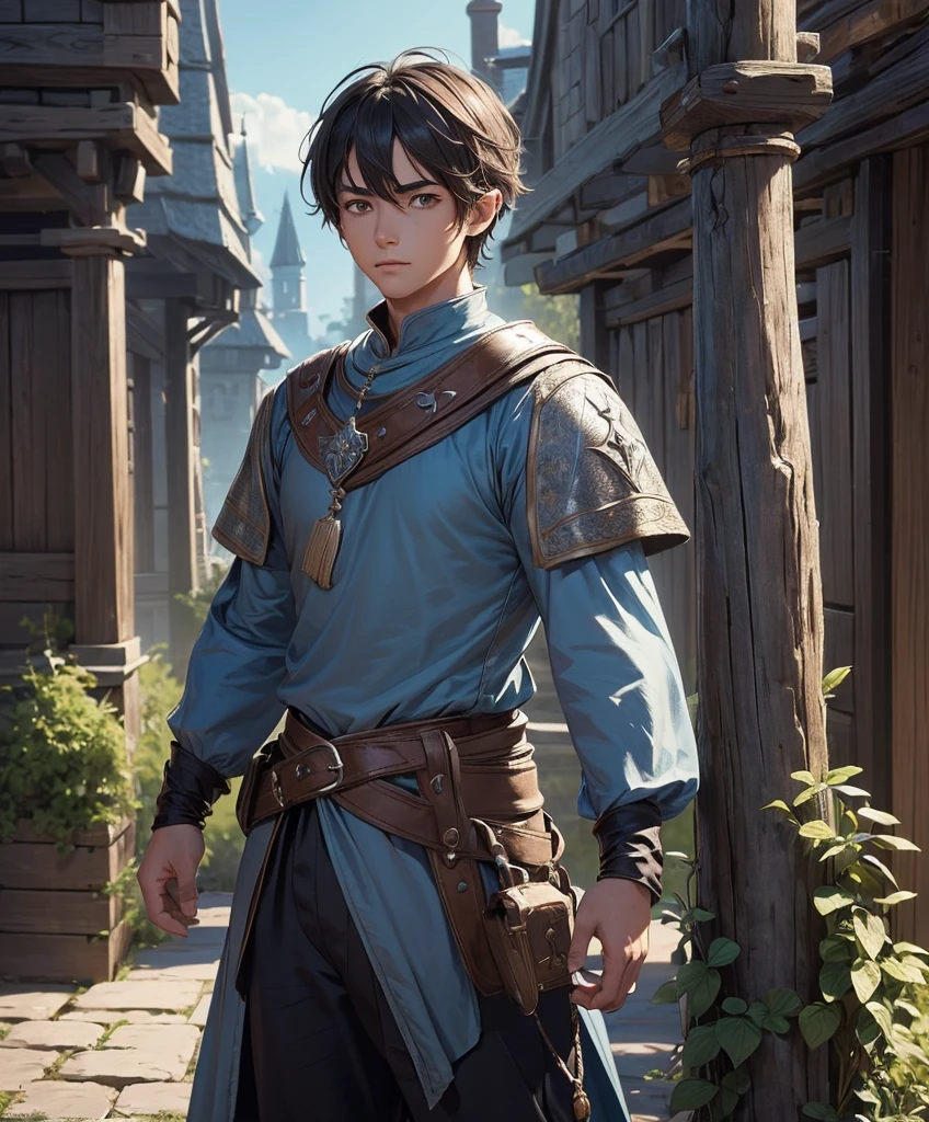 (((Single character image.))) (((1boy))) (((Dressed in medieval fantasy attire.)))  Design a single character image.  Only one figure in the image. Design a fantasy character who is the sexies, most handsome, sexually attractive male in his village.  Strong fantasy themes.  .best quality:1.0,hyperealistic:1.0,photorealistic:1.0,madly detailed CG unity 8k wallpaper:1.0,masterpiece:1.3,madly detailed photo:1.2, hyper-realistic lifelike texture:1.4, picture-perfect:1.0,8k, HQ,best quality:1.0, 