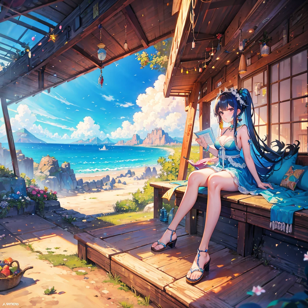Masterpiece, ultra detailed, beautiful,Super Saturation, desert,1 girl, desert princess, anime picture, arcadia , from a distance, landscape,Nevada,desert:1.6
