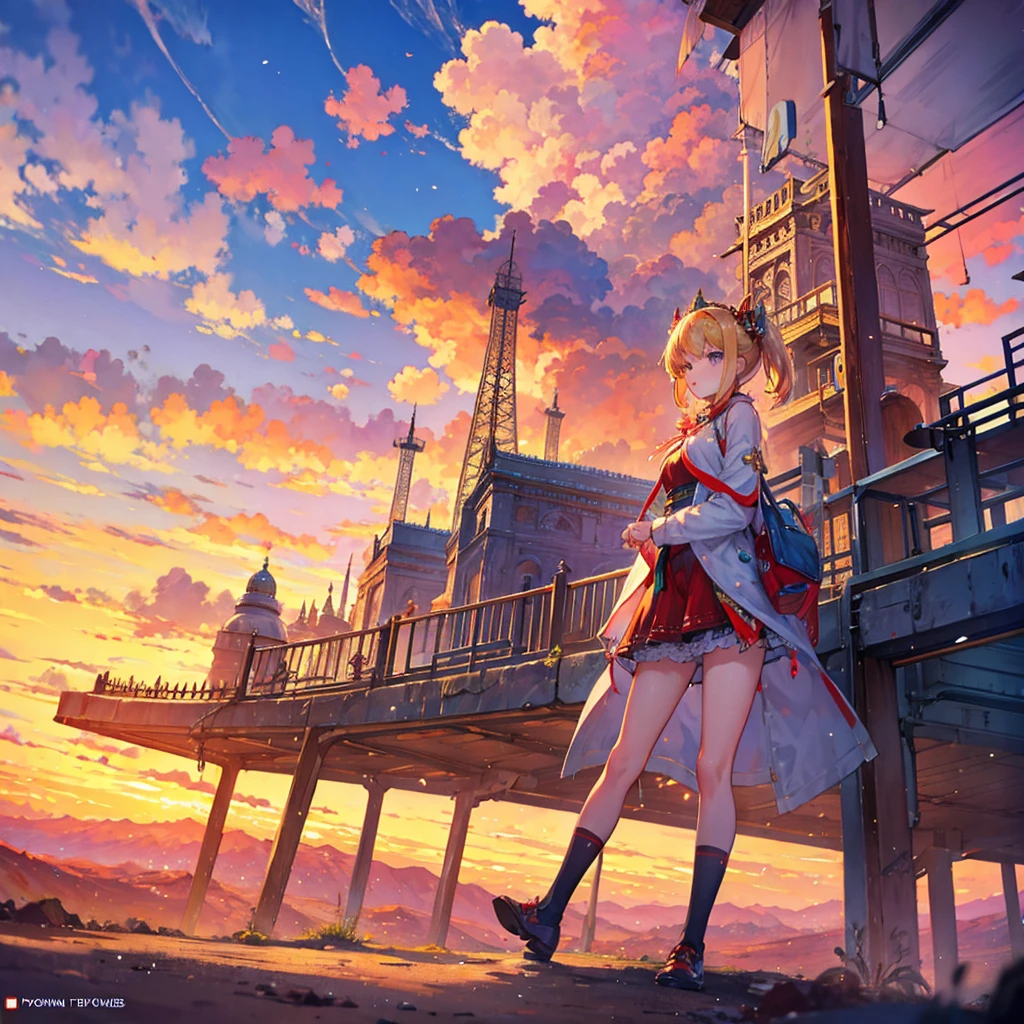 Masterpiece, ultra detailed, beautiful,Super Saturation, desert,1 girl, desert princess, anime picture, arcadia , from a distance, landscape,Nevada,desert:1.6