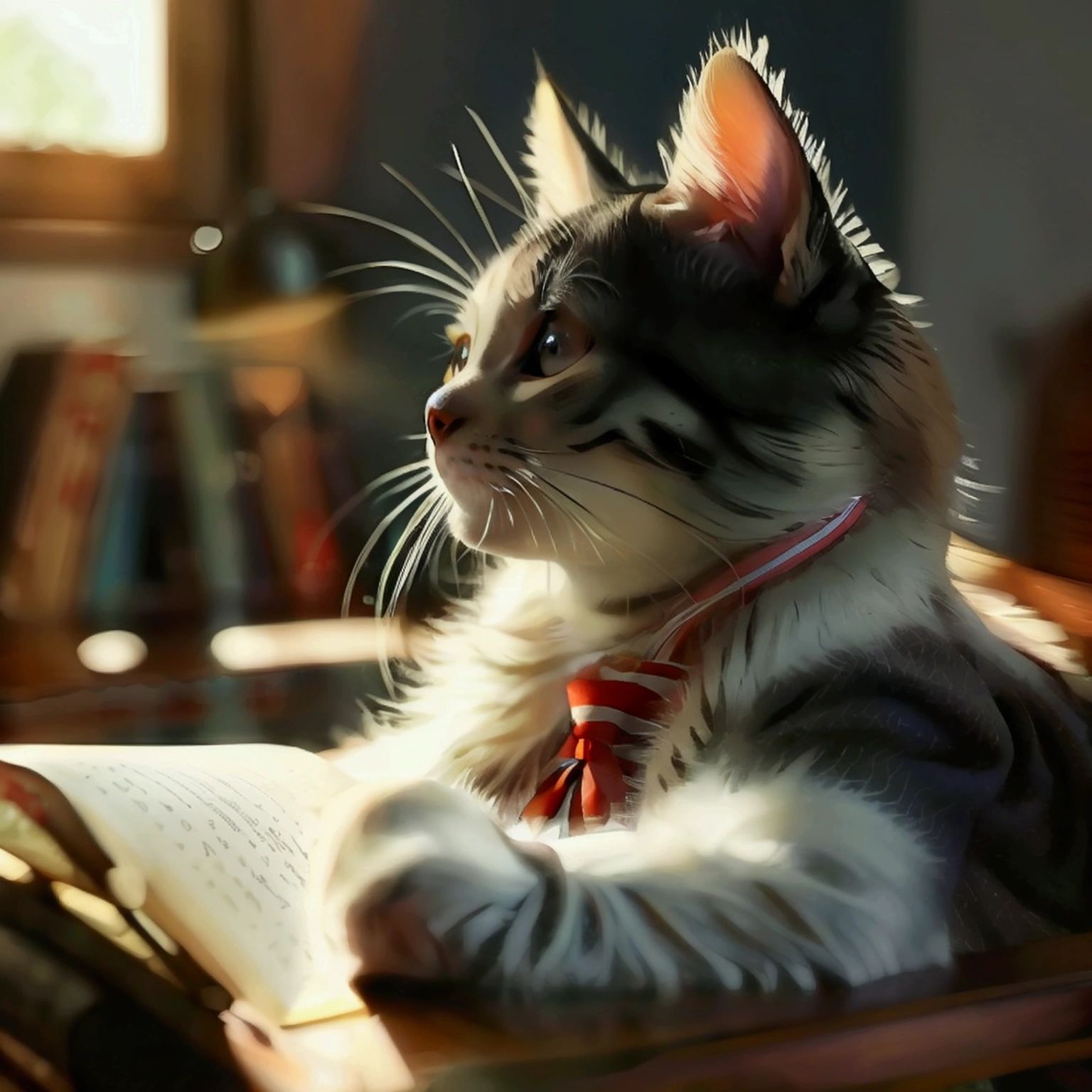 ((American Shorthair))、kitten、Studying in my room、There is a textbook on the desk、((live-action))、Wearing a sailor uniform