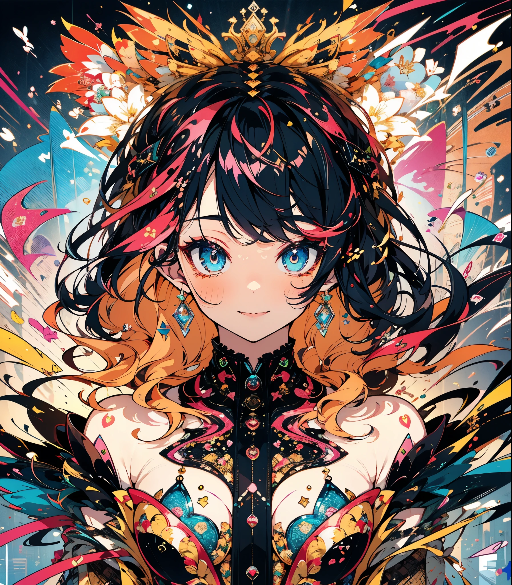 masterpiece, super high quality, ( Highly detailed original illustration),( Expression of joy, Perfect Eyes, Long Hair, smile,whole body, Perfect body),Dancing, ((Streetwear,Parker Fashion)), ((Hana Sakura)(graffiti)), Double exposure, A fluid fusion of abstract art, Glitch, ( 2D), ( Original illustration composition), ( Limited edition color fusion, Maximalism art style, Geometric art style, fire, Junk Art), Yellow theme, Background Black