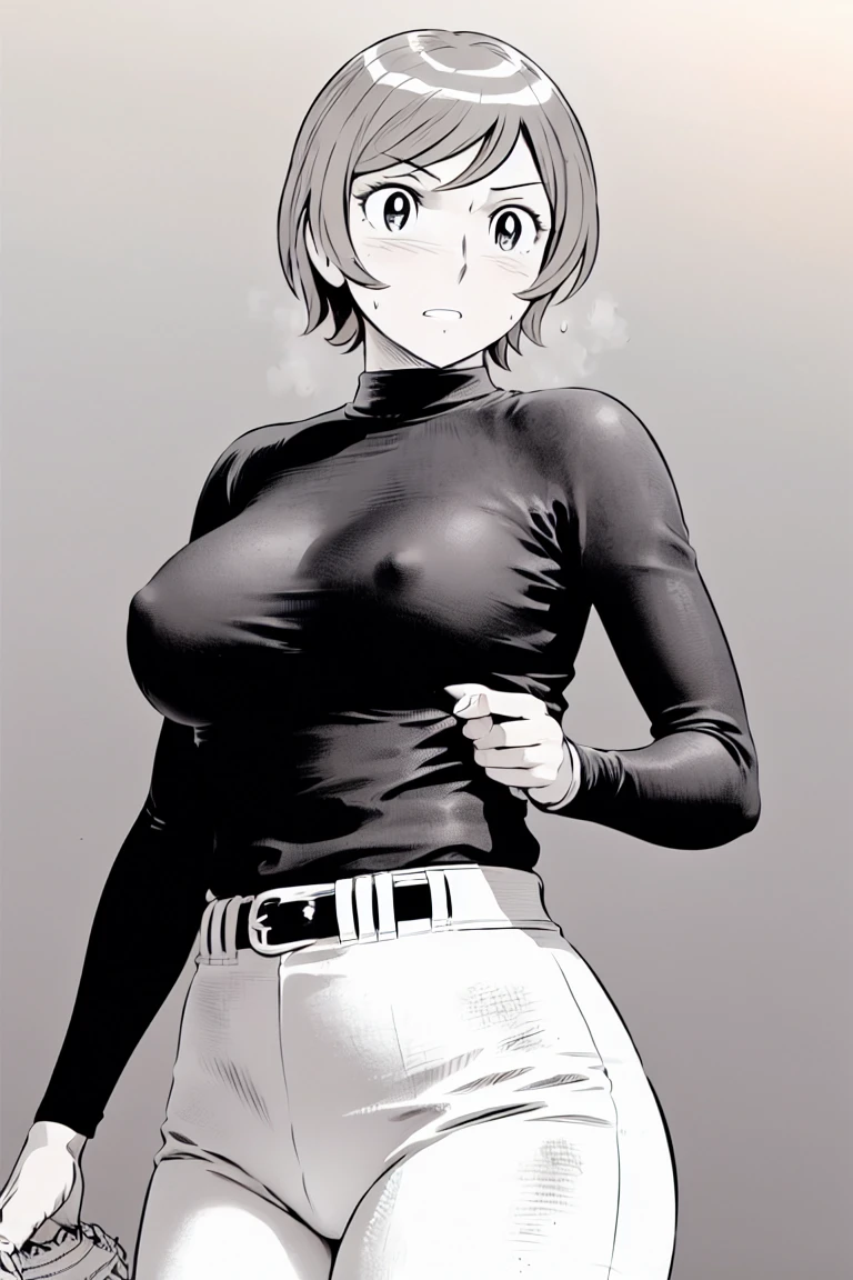 (野球uniform:1.2),
blonde, (short hair:1.2),Long sleeve, Black Shirt, turtleneck,White trousers、uniform、Black belt、((Illustration of people))、big 、Covered in mud、Soil stains、ドロドロのuniform、
View your viewers,, (Highest quality:1.3),One Girl, White pants、uniform、Outdoor、baseball ground、ground、soil、blue eyes、Tight black shirt、(masterpiece、Highest quality)、Highest quality, Ultra-high resolution, (((masterpiece))), alone, Sweat、big eyes、big Breasts、Torn clothes、 Fully exposed、Nipples、One Girl, Front view、Embarrassed face、Bronze colored hair、((short hair))、Stand up straight、Cowboy Shot