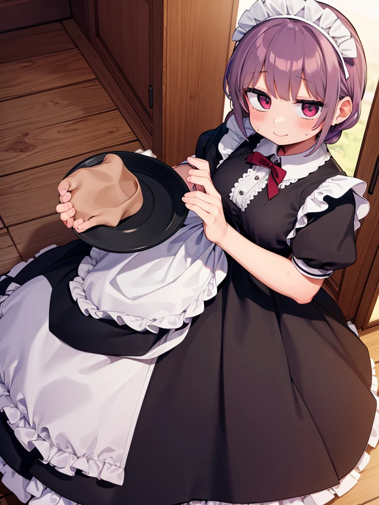1 Girl、Classic Maid、(Maid clothes:1.5)、steam、Sweat、Braid、smile