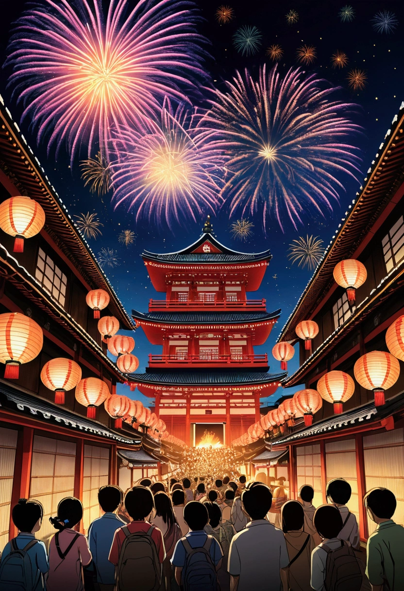 Summer festival、Japan、Lanterns and fireworks、5A drawing of a genius level、Fireworks main picture