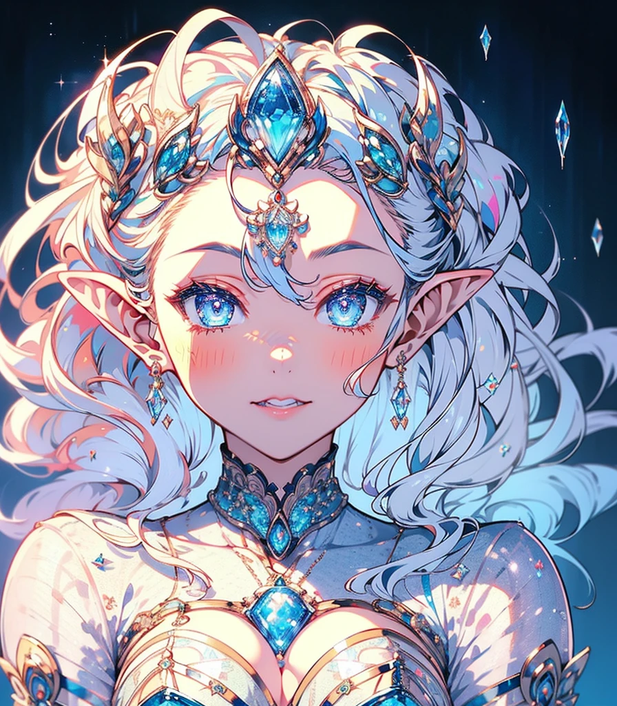 masterpiece, super high quality, ( 非常にdetailedなオリジナルイラスト),(Ice Elf Portrait:1.2), Medium length elven ears, Pointed Ears,Around the ice, Frosty Theme,( 輝く黄colorい目:1.2), A light, cold smile, Arrogant look, Sexy Russian costume, blue crystal jewelry, Ice blue glowing tattoo,detailed,Realistic,4K High Definition,Mappa Studio,masterpiece,Highest quality,Official Art,figure,Clear lines,(nice_color),Perfect composition,Fantasy,Concentration,The rule of thirds