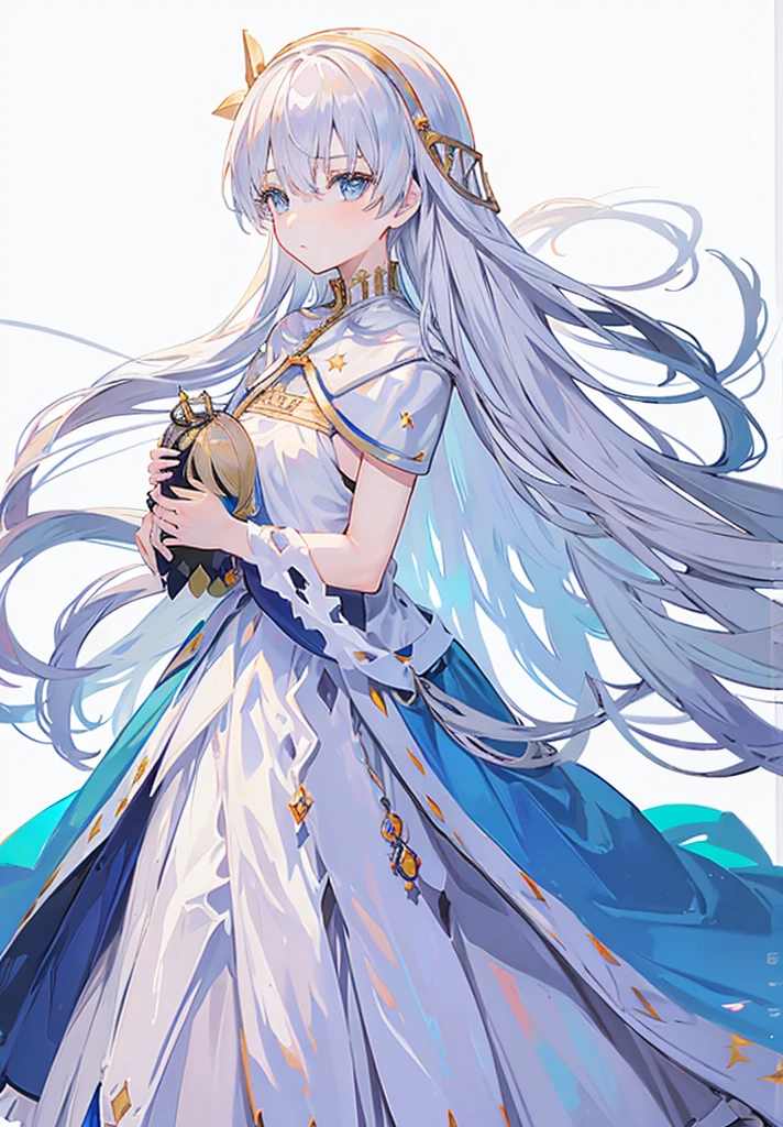 Original outfit, 1 girl, Anastasia (fate), layer azul, Alone, corona, White background, layer, simple background, dress, doll, mini crown