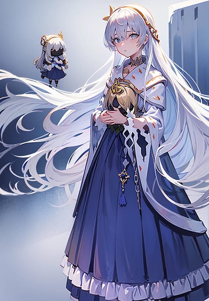 Original outfit, 1 girl, Anastasia (fate), layer azul, Alone, corona, White background, layer, simple background, dress, doll, mini crown