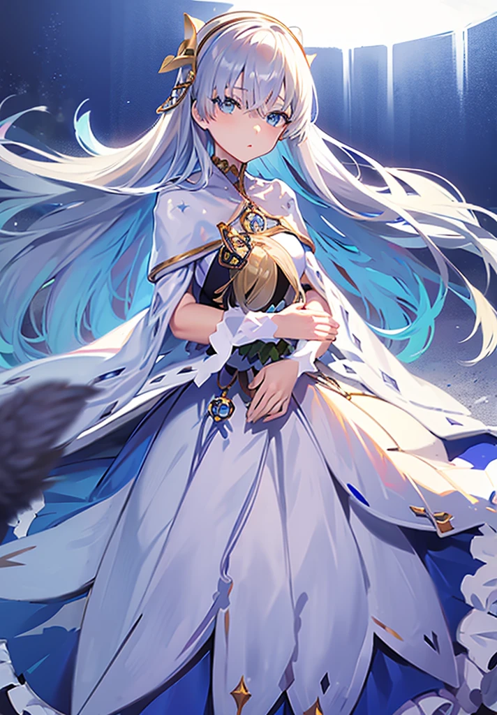 Original outfit, 1 girl, Anastasia (fate), layer azul, Alone, corona, White background, layer, simple background, dress, doll, mini crown