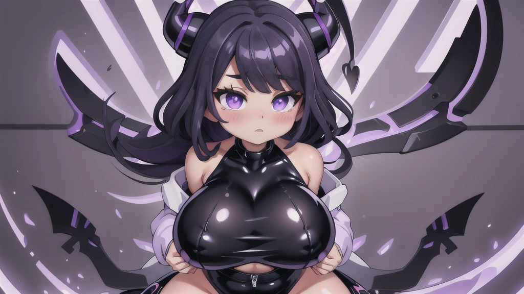 (best qualityer:1.3), (4K quality), Shinobu Kocho by Demon Slayer, (((purple and black hair))), ((face detailed)), ((curvy body)), (big boobies), cleaveage, sensuous, ((bidy latex neckline suit)), ((blush)), ((Covered area)),
