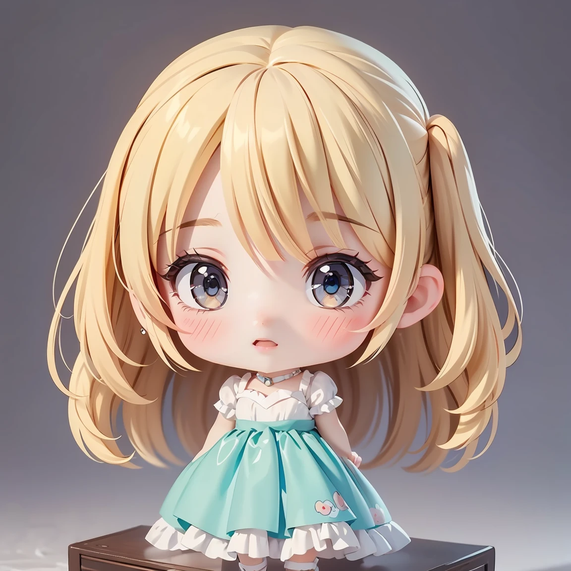 Super Chibi Character:1.8、wearing cute sandals、background:Simple all over、Blonde Hair、Cute 7 year old girl、Cinderella Dresses、Various expressions:1.8、Various poses with moving arms:1.8、Looking this way