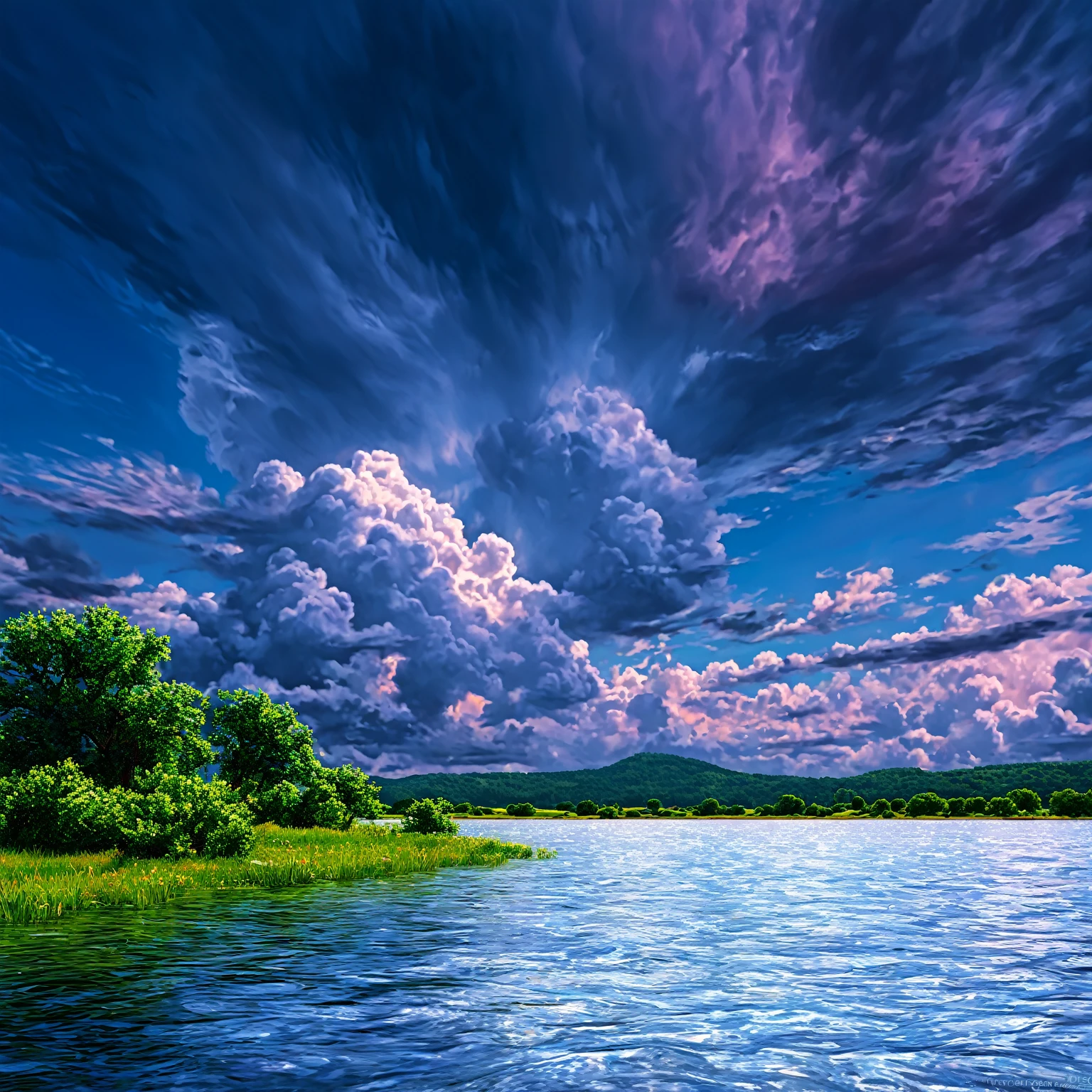 Summer sky (Painterly style), Realistic, highly Realistic, Attention to detail, breathtakingly Realistic, High contrast realism, High Saturation Realism, Vibrant colors, Dramatic lighting, Fascinating landscape, Persuasive storytelling, Atmospheric scene, Captivating visuals, Intricate details, Strong emotions, Heavenly Beauty, A dreamlike world