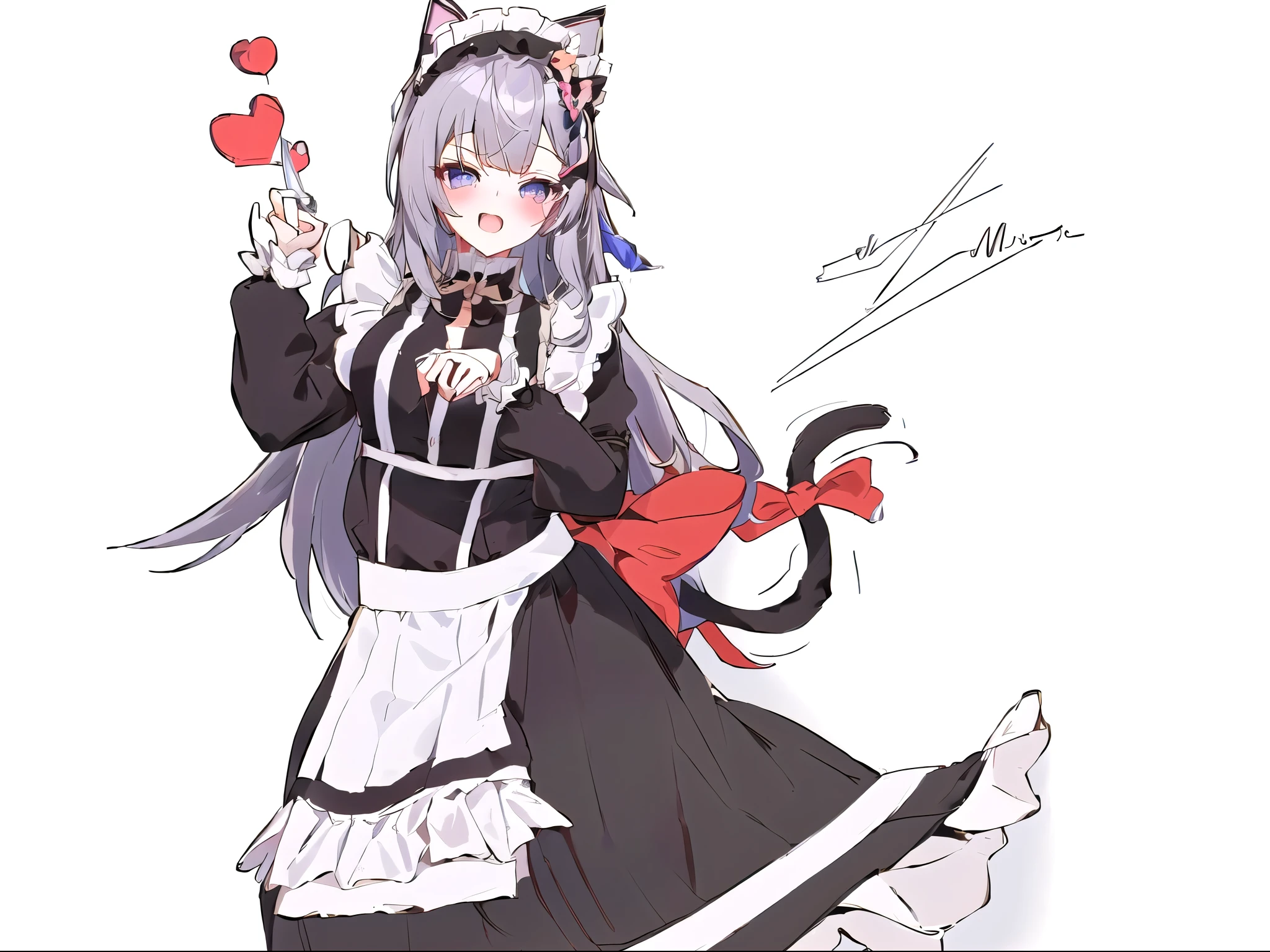 anime character dressed in maid outfit holding a heart and a knife, anime cat girl in a maid costume, cosplay of a catboy! maid! dress, anime girl in a maid costume, cute anime catgirl, maid outfit, anime catgirl, maid, very beautiful anime cat girl, anime cat,  in dress, anime girl with cat ears, 