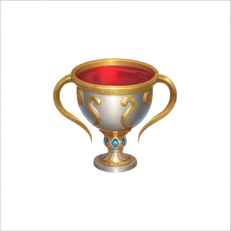 There is a gold and silver trophy,The top is red, The Holy Grail of Understanding, Overturned ornate holy grail, overturned chalice, Role Playing Game Items, Gold Cup, Game assets, Role Playing Game Items, Game Icon Assets, hero prop, 3d icons for mobile games, 3D game objects, Medium Polyester, Table game props, Stylized game icons