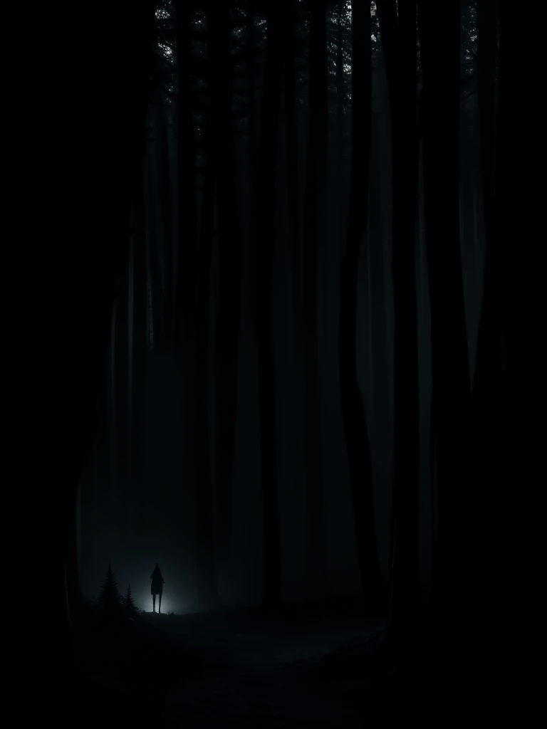 a dark mansion in a pine forest, moonlit night, tall dark silhouette of a figure, eerie atmosphere, moody lighting, detailed architectural elements, gloomy mood, dramatic shadows, photorealistic, cinematic, muted color palette, gothic, horror, mystery, quái vật