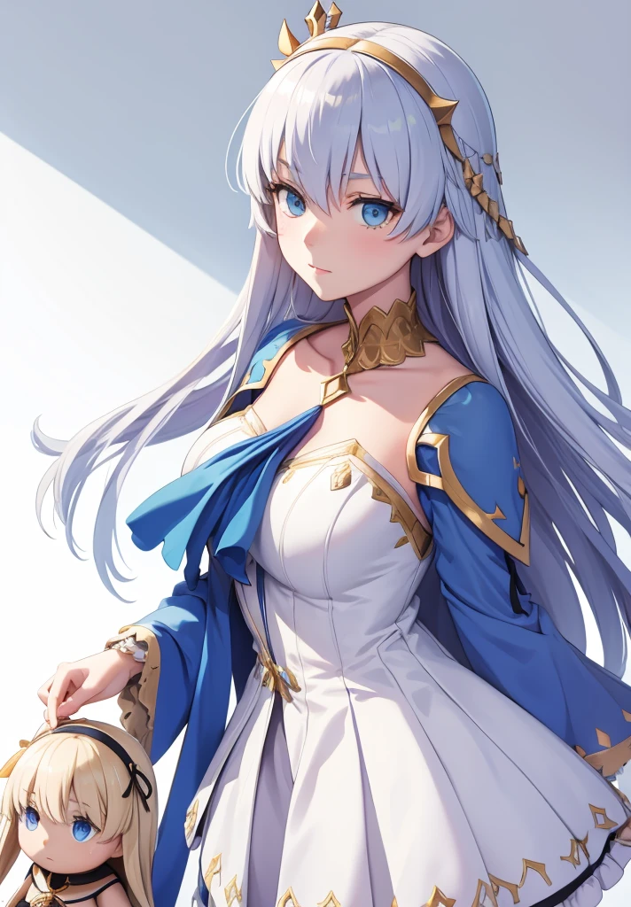 Original outfit, 1 girl, Anastasia (fate), layer azul, Alone, corona, White background, layer, simple background, dress, doll, mini crown 