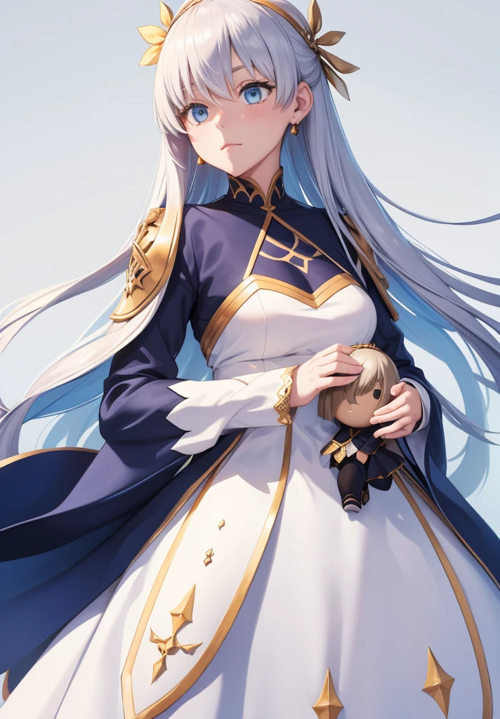 Original outfit, 1 girl, Anastasia (fate), layer azul, Alone, corona, White background, layer, simple background, dress, doll, mini crown