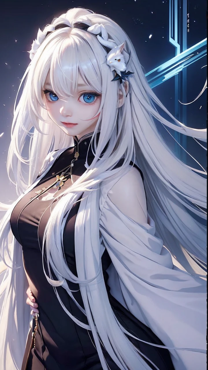 masterpiece, highest quality ,Full body photo、 Awareness-raising,1 perfect portrait of a girl, A fascinating eye for perfect detail, Colorful Hair, (red+White and soft hair:1.6), (White Fox Ears:1.3), Fantasy red background, {Sexy exposed bare shoulders} ,{Long-term alienation_sleeve}, {Lean forward slightly}, If you look up, hair ornaments, {shy },Please keep your mouth shut, Tilt your head, Cinema Lighting, Larger clothes, ((Seductive pose)),