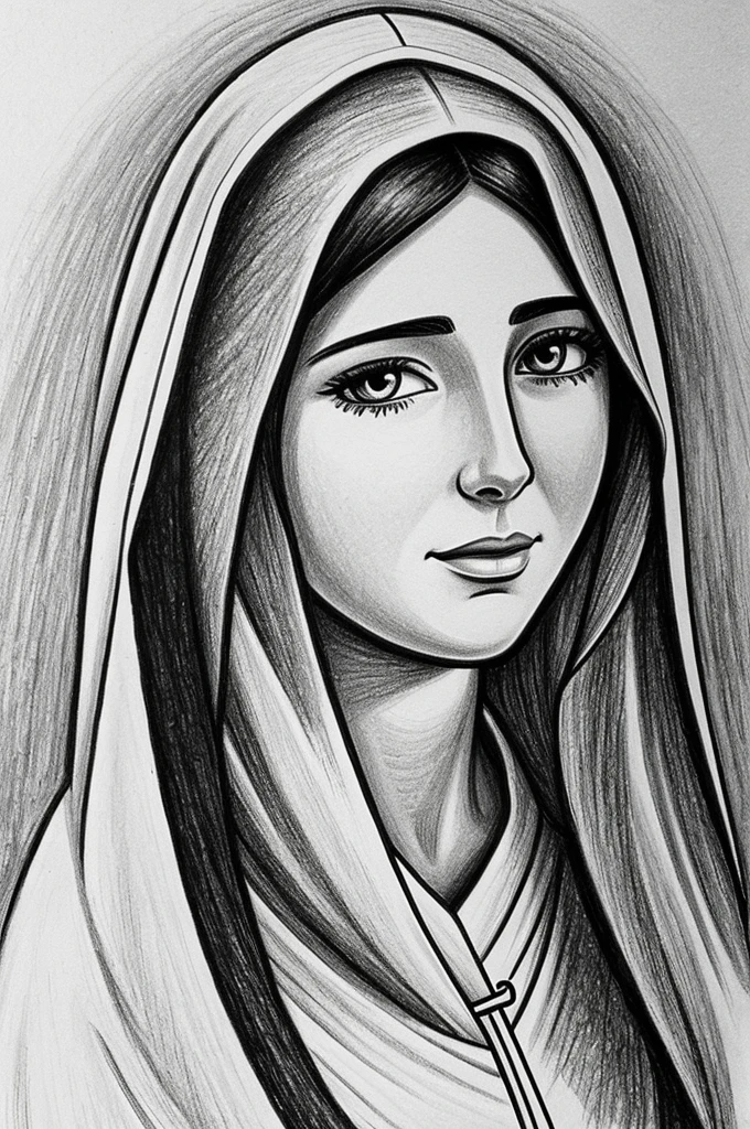 Drawing Virgin Mary cartoon style