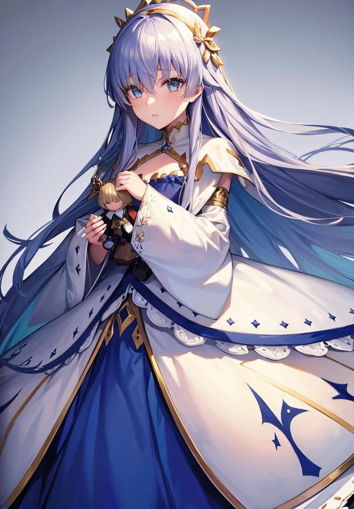 Original outfit, 1 girl, Anastasia (fate), layer azul, Alone, corona, White background, layer, simple background, dress, doll, mini crown