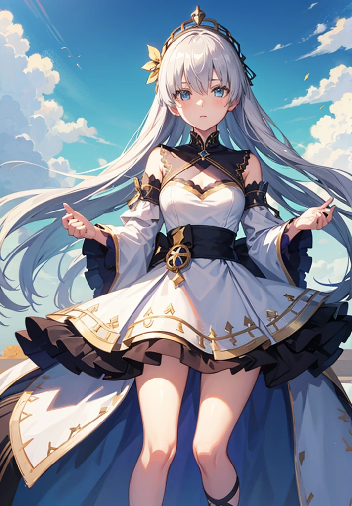 Original outfit, 1 girl, Anastasia (fate), layer azul, Alone, corona, White background, layer, simple background, dress, doll, mini crown