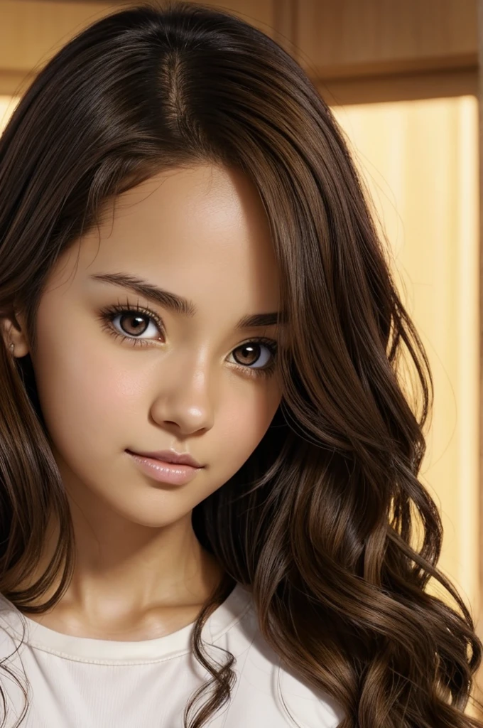 Anime Haikyu!! Screenshot of young woman with dark brown skin, long wavy dark brown hair and light blonde at the ends, honey-colored eyes.