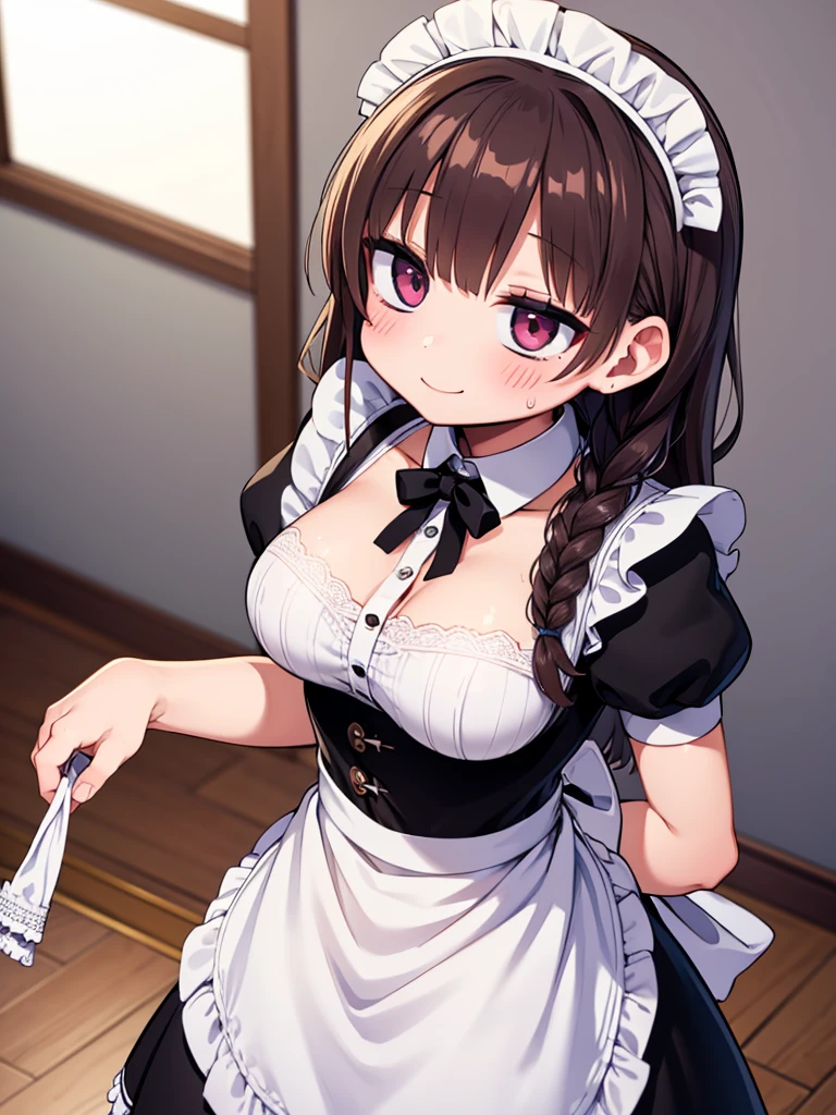 1 Girl、Classic Maid、(Maid clothes:1.5)、steam、Sweat、Braid、smile、Large Breasts