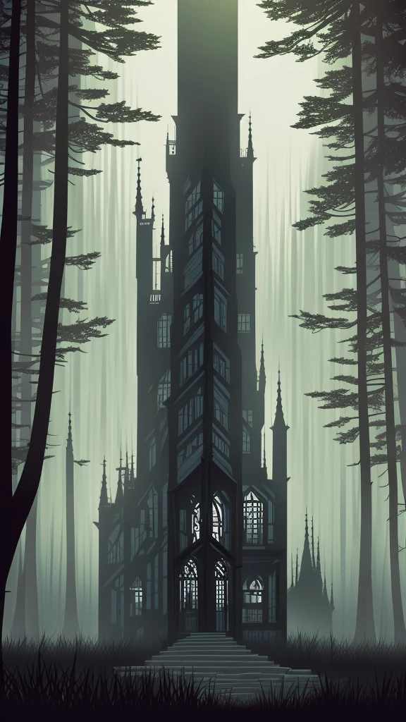 a dark mansion in a pine forest, moonlit night, tall dark silhouette of a figure, eerie atmosphere, moody lighting, detailed architectural elements, gloomy mood, dramatic shadows, photorealistic, cinematic, muted color palette, gothic, horror, mystery, monster, big house