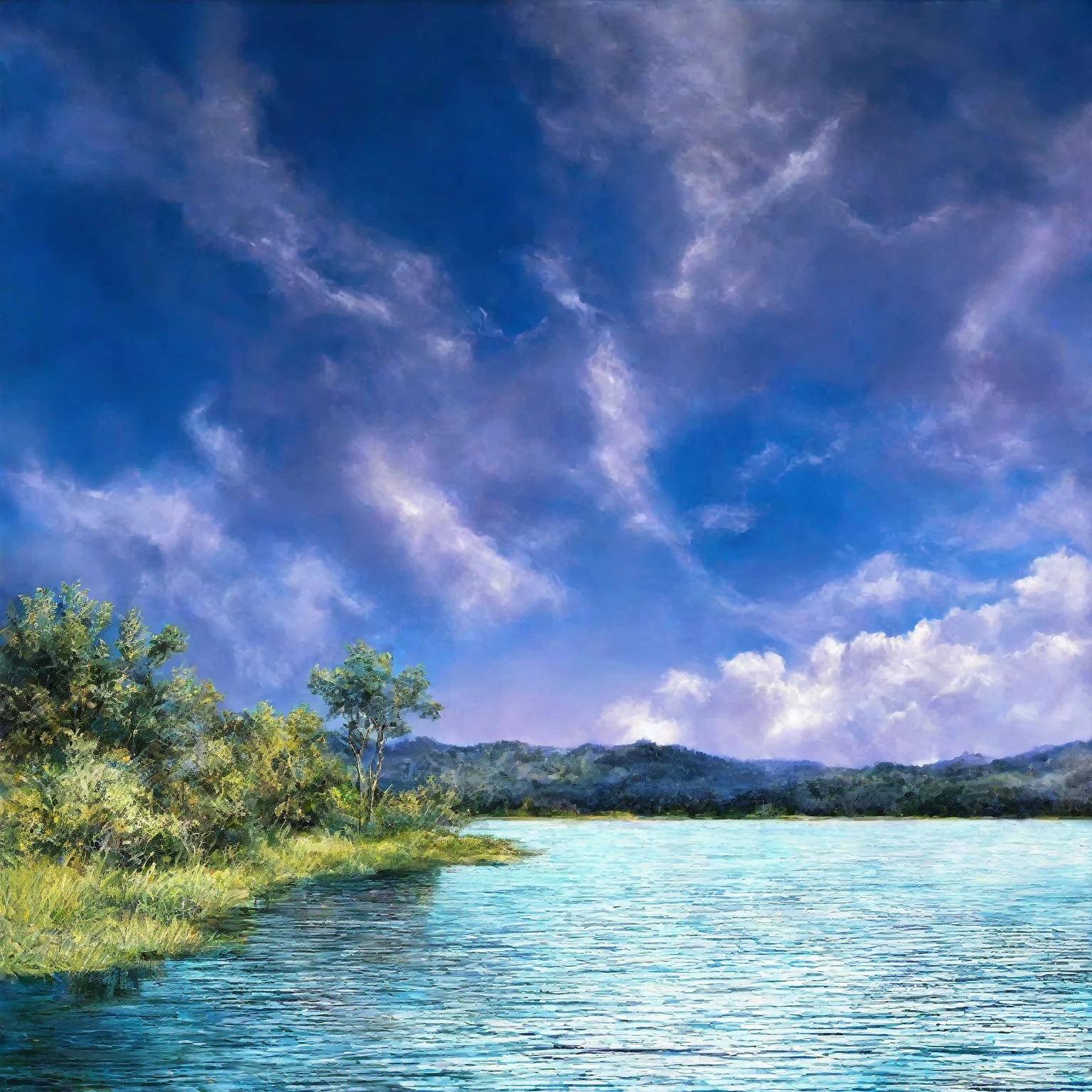 Summer sky (Painterly style), Realistic, highly Realistic, Attention to detail, breathtakingly Realistic, High contrast realism, High Saturation Realism, Vibrant colors, Dramatic lighting, Fascinating landscape, Persuasive storytelling, Atmospheric scene, Captivating visuals, Intricate details, Strong emotions, Heavenly Beauty, A dreamlike world