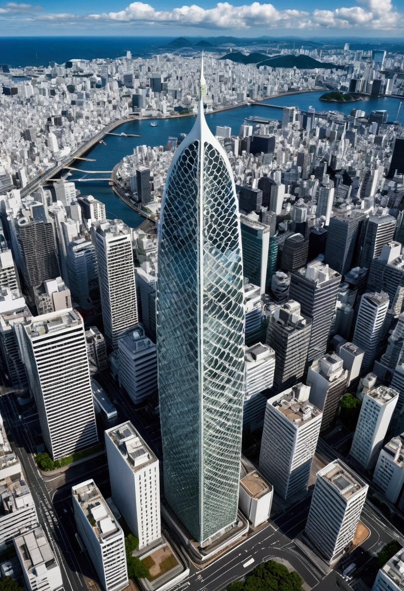 Detailed hyper-realistic photography style geographic data Kraken，Japan cities，building,Kraken appears in the sky,Highest quality,Highest quality