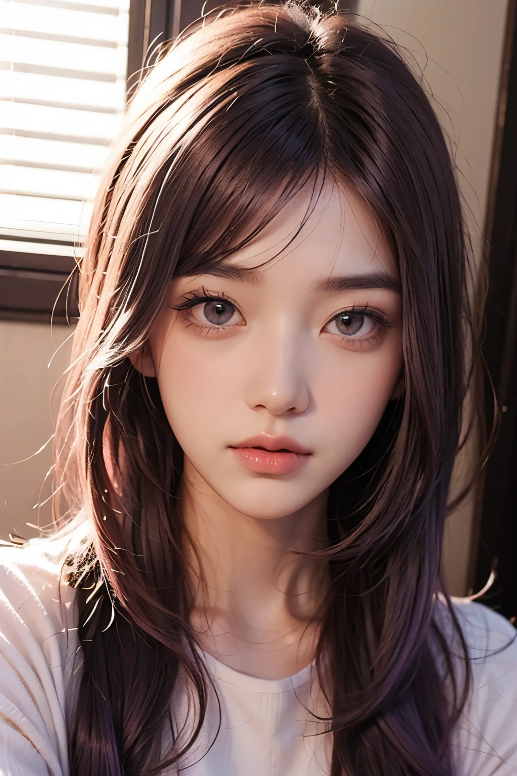 A girl with long light pink soft purple hair, good quality, detailed beauty face